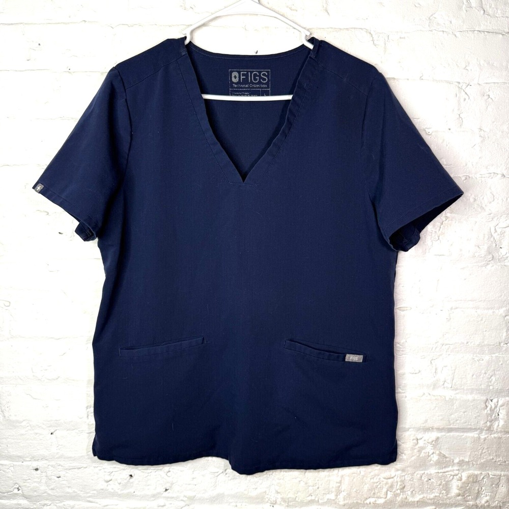 FIGS Scrub Top Technical Collection Women's Large Blue Short Sleeve Pockets